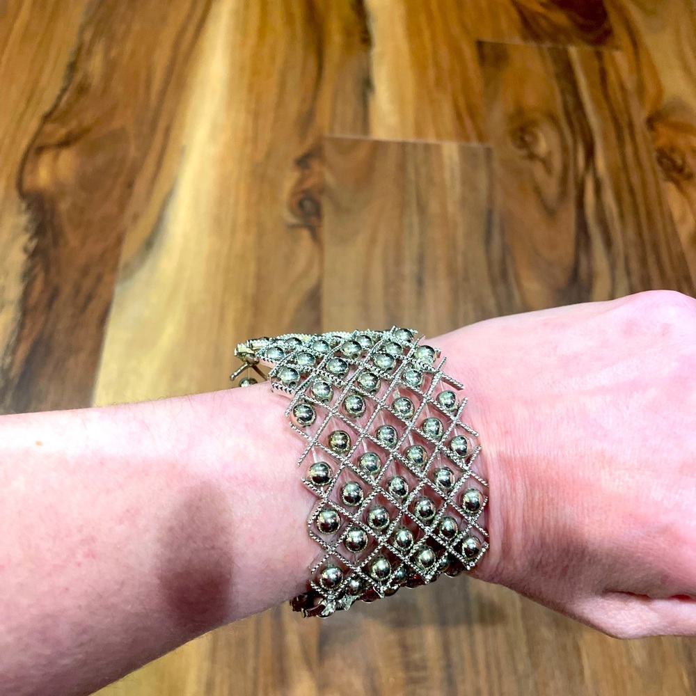 Wide Silver Beaded Bracelet
